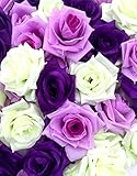 ZERONOWA 造花 花部分 のみ 薔薇 ローズ 50個 セット ブライダル パーティー (パープルミックス)
