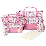 5 個のおむつバッグ セット ママ、乳児のおむつ交換バッグ、トートバッグ、ハンドバッグ、ボトル ホルダー、食品袋、おむつパッド設定すべての屋外の旅行のために