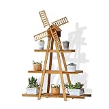 RBHJZ ソリッドウッドフローリングのフラワーラック、屋内と屋外の多階段のはしご、木の色の植物のラック、風車の形 A+ ( サイズ さいず : スリーレイヤー )