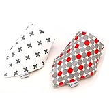 JUSH キッズ　バンダナビブ　よだれかけ　２層タイプ　スナッフ式　コットン100％　２点セット　調整可能 (十字（２点セット）)