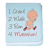 CafePress – クロール、歩く、実行マラソンBaby Blanket – スーパーソフトベビー毛布、新生児おくるみ 標準 ブルー 055476675825CD2