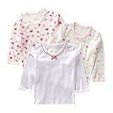 Masonanic キッズ 長袖シャツ 女の子 インナーシャツ 3枚組 女児 丸首 Tシャツ キッズ用 子供肌着・通園・通学 (140cm, リボン・3枚セット)