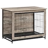 FEANDREA 犬 ケージ 木目調 ウッディサークル 98x65x68cm 犬 猫 インテリア 組立簡単 トレー付き お掃除簡単 天板付き 超小型犬～大型犬向け 犬 ゲージ PFC003G01