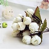 1bouquet / 15ヘッドミニシルクローズ人工フラワーブーケウェディングデコレーションDIY HandmakeスクラップブックFake Bud花 One Size ホワイト SEDFGJ3269