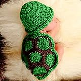 Housweety亀さんに変身 赤ちゃん用 動物 コスチューム かぎ針編み ニット帽 手作り 衣装 寝相アートの出産祝い 百日記念写真撮影（1ヶ月～9ヶ月）