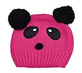 Plus Nao(プラスナオ) 子供用 帽子 ニット帽 ビーニー ニットキャップ パンダデザイン ボンボン付き 赤ちゃん ベビー キッズ 男の子 女の子 - ローズ
