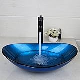 yanksmark 22.4 "ブルーガラスWashボウル容器シンク洗面化粧台シンク&オイルはブロンズバスルーム蛇口コンボセットCome With Pop upドレイン