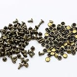 KUKU工房 両面カシメ レザークラフト材料 100組セット (頭6mmｘ足6mm, アンティークゴールド)