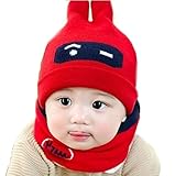 baby-mine（ベイビーマイン） 2016冬 新生児 耳まですっぽりあったか帽子 ネックウォーマとの２点セット 寒い冬を乗り切る必須アイテム (レッド)
