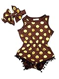 Anbaby ベビー女の子のブロンジングポルカドットロンパース+ヘッドバンド Coffee XL