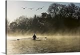 チャールズ・Bowmanプレミアムthick-wrapキャンバス壁アート印刷Scullingというタイトルのミストでテームズ川、ロンドン、イギリス 48" x 32" 2343058_24_48x32