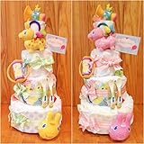 【もらって嬉しい！】豪華なロディ４段おむつケーキ！たっぷり6点おもちゃと優しいデザインのお洋服付き☆ (ピンク)