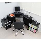 デスク 日本製 鏡面仕上げ コーナーパソコンデスク3点セット ブラック