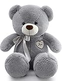 MIXUS ぬいぐるみ 大きい くま/クマ ぬいぐるみ/大きい ぬいぐるみ/テディベア/teddy bear/抱き枕 ぬいぐるみ/ぬいぐるみ 特大/プレゼント/お祝い/店飾り/子供プレゼント/誕生日プレゼント (グレー, 100cm)