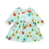 Yochyan 子供ドレス　ベビードレス　キッズ服　女の子　ガールズ　可愛い　おしゃれ　長袖　花柄　Aラインスカート　日常着　普段着（70-110CM) (110CM, 緑)