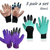 Garden Genie手袋、3ペア通気性コーティングLaborer Gloves with Right Hand Fingertips Claws Digging、ローズプルーニング、植物用子供部屋