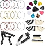 【Amazon限定ブランド】ギター アクセサリー キット ギターカポタスト、3 in 1ギターストリングワインダーとカッター、ギター弦、ギターピック、ギターピン、ギターピックホルダー、ギター骨ブリッジサドルとギターボーンブリッジナットが含まれています