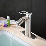 ollypulseウォーターフォール浴室シンク蛇口シングルハンドル1つデッキマウントトイレ洗面化粧台シンク蛇口、withoutドレイン 7.2 inch シルバー