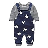 iuhan新生児赤ちゃん男の子パンツセットストライプTシャツトップビブパンツ全体的な服装 カラー: ブルー
