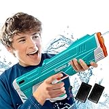 Tubasaya 水鉄砲 電動 ウォーターガン 連射式 超強力飛距離 800mAh バッテリー 2個付属 自動的吸い込み 超強 射程8-10m 330ml 大容量 水遊びおもちゃ プール ビーチ アウトドア 子供 大人 (ブルー)