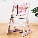 【ベビーチェア ハイチェア 高さ調節 木製 専用クッション付き】こどもと一緒に成長するチェア 高さ調節可能！ 安全ベルト付き ふかふかクッションセット チェア色：ホワイトウォッシュ クッション色／柄：