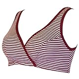 ネトゥル パッドなし綿100%ボーダー柄クロスオープンハーフトップ L レッド 5735