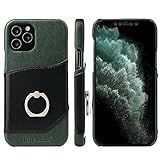 KMXDD バンカーリング付き iPhone 14 Plus ケース カバー 本革 カード収納 リングケース 落下防止 アイフォン14 Plus プラス リング付きケース 高級 オイルレザー (iPhone14Plus, グリーン)