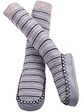 Minene Blue & Grey Strip Slipper Socks - 6-12 Months by Minene