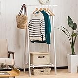 【モダンでお洒落な木製ハンガーラック】 衣類掛け バッグ置き 下部収納 使い方自由で便利 ホワイト色