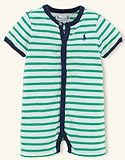 PORO RALPH LAUREN（ラルフ ローレン）前開き ラグラン ボーダー コットン ショート ワンピース カバーオール（水色・紺色・緑色）【月齢：9ヶ月】（並行輸入品） (9M（9ヶ月）, 緑