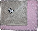 Lil Cub Hub 3BSMPR-M Panda Minky Blanket - Mocha Dot with Pink Rosebud Swirl