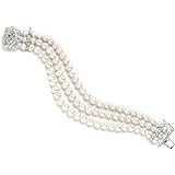 Mariell Genuine Freshwater Pearl 3-Strand Bridal Bracelet - Luxe 3-Row Pearl Bracelet with CZ Clasp