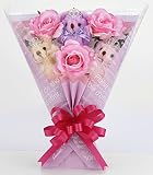 【Present Bear】 くま束 (セシル)・ティアラ付くまが3匹・薔薇の造花3輪・安心品質の国内製作