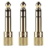 FosPower 6.35mm (1/4")オス - 3.5mm (1/8")メス (3極TRS AUX) ステレオオーディオヘッドホンジャック (ミニプラグ → 標準プラグ) 延長変換アダプター [24k金メッキプラグ] (3 パック)