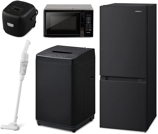 【新生活家電5点セット】アイリスオーヤマ 家電セット 冷蔵庫133L 洗濯機5kg 電子レンジ17L 炊飯器 3合 ブラック 掃除機 ホワイト 一人暮らし - 1