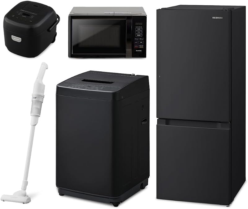 【新生活家電5点セット】アイリスオーヤマ 家電セット 冷蔵庫133L 洗濯機5kg 電子レンジ17L 炊飯器 3合 ブラック 掃除機 ホワイト 一人暮らし