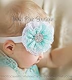 ☆シンプル＆エレガントレースフラワーとラインストーンのヘアバンド☆ホワイト＆アクアブルー