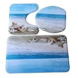 bowake 3pcs/設定浴室ノンスリップブルーオーシャンスタイルPedestalラグ+トイレ蓋カバー+バスマット