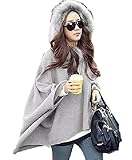 ★★Galette des Rois(ガレット デ ロワ) f16r レディース ファッション ショール コート 厚手 アウター ポンチョ フェイクファー フリーサイズ フード f16r (フリー,