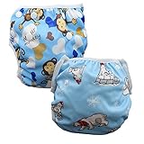 HUHU ベビー　スイムパンツ　水遊びパンツ　水遊び用おむつ　サイズ調整可能　水着　防水　2点セット (ブルー)