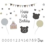ハーフバースデー☆シール式ウォールステッカー 1/2 誕生日 ウォールステッカー ケーキ ガーランド バースデーパーティ飾り 風船 バルーン 壁紙 お祝い パーティ Anniversary Ssize 190×427mm 032452 誕生日 ウォー