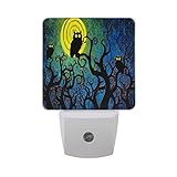 Alaza Halloween Night Owl Owlet Branch Tree Painting LED Night Light Dusk to Dawnセンサープラグin Night Hom