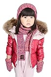 (トヨベイ)Toyobuy 女の子 男の子 キッズ ベビー 秋冬 ニット ビーニー キャップ ハット アウトドア 綿 旅行 帽子 手袋 マフラー スカーフ 三点セット 赤色