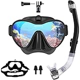 【TYOMO】シュノーケルセット gopro対応 180℃視野 フレームレス スキューバ マウスピース ダイビング 収納袋付きシュノーケリング 2点 セット スノーケル　水泳フェイスマスク シュノーケル マスク GoPro Hero用 ゴーグル 潜水