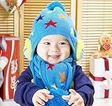 耳まで暖かい ニット帽 ＆ マフラー 星 柄 赤ちゃん から 4歳 くらいまで (青)
