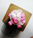 オリジナル ハンドメイド ホワイトバレリーナ ピンクフラワー リボン パール ローズ ラインストーン　 バレッタネット No.72