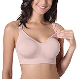 Gratlin レディース シームレス ナンワイヤー 取り外すパッド フルカップ 妊婦 マタニティブラ 授乳ブラジャー ベージュ M