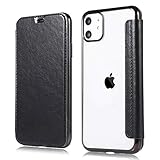 YUYIB iPhone12 用 ケース iPhone12 Pro 用 ケース 手帳型 クリア 高級なPUレザー 衝撃吸収 ブランド スマホケース アイフォン12 12Pro 用 手帳カバー (iPhone12 / iPhone12 Pro 6.1",ブラック)
