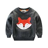 PANCY 子供服 秋冬 トレーナー キッズ 長袖 男の子 女の子 綿 裏起毛 かわいい 動物柄(グレー,90cm)