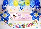 A009★BLUE風船セット■お誕生日を飾りましょ♪【 写真+名前入り 横断幕♪】　誕生日横断幕　パーティー装飾用品　★横断幕＋バルーン装飾SET★　誕生日　飾り付け...